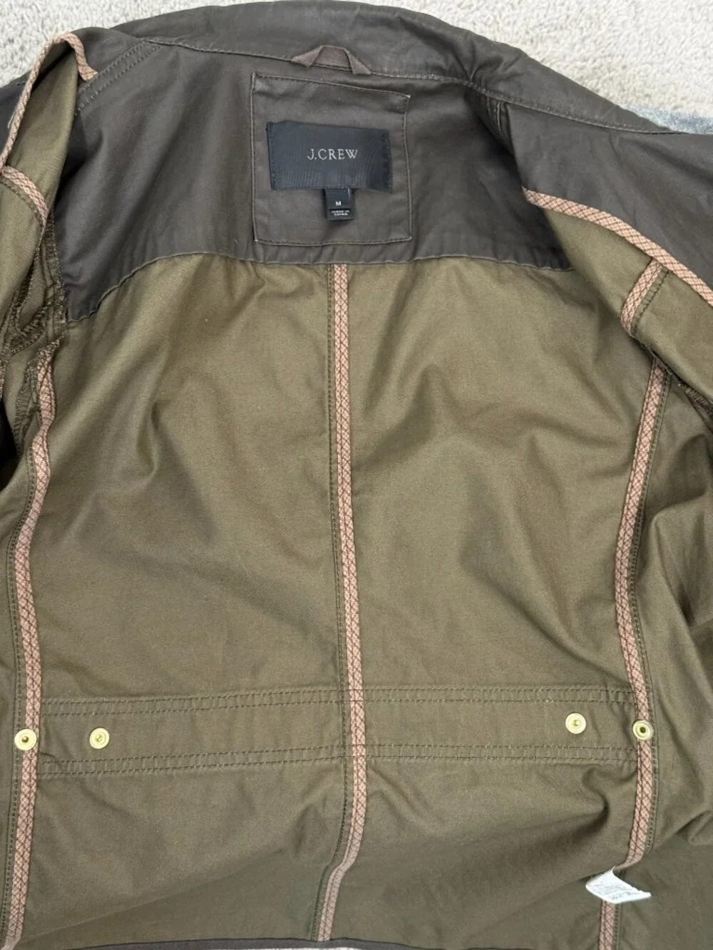 J. CREW Olive Green Coated Canvas Downtown Utility Jacket, Women’s Size Medium